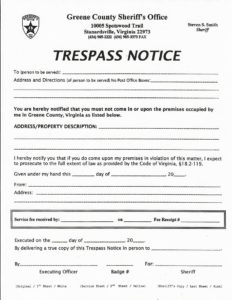 trespass notice vacate county legal sheriff office security does